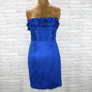 CALVIN KLEIN Dress Strapless Ruffle Cocktail Party Royal Blue Satin Mini 6